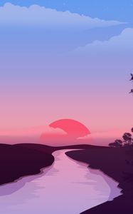 Preview wallpaper river, sunset, landscape, art