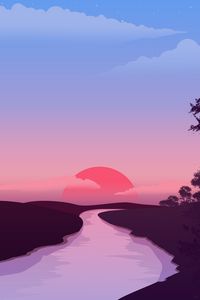 Preview wallpaper river, sunset, landscape, art