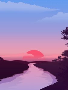 Preview wallpaper river, sunset, landscape, art
