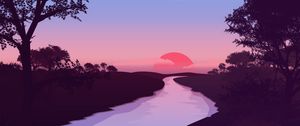 Preview wallpaper river, sunset, landscape, art