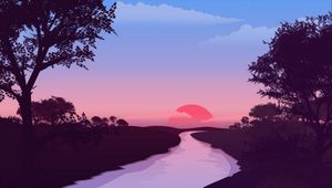 Preview wallpaper river, sunset, landscape, art