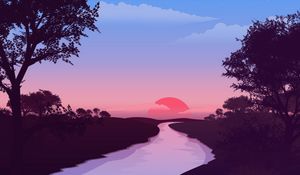 Preview wallpaper river, sunset, landscape, art