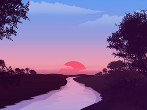 Preview wallpaper river, sunset, landscape, art