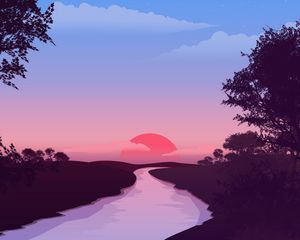 Preview wallpaper river, sunset, landscape, art