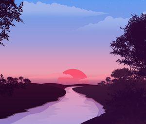 Preview wallpaper river, sunset, landscape, art