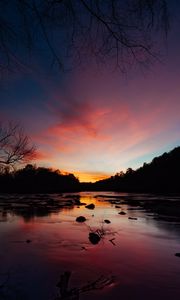 Preview wallpaper river, sunset, skyline, trees