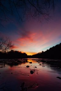 Preview wallpaper river, sunset, skyline, trees