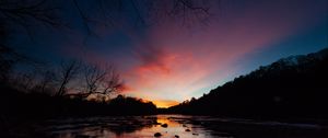 Preview wallpaper river, sunset, skyline, trees