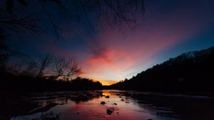 Preview wallpaper river, sunset, skyline, trees