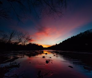 Preview wallpaper river, sunset, skyline, trees