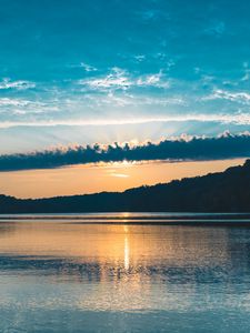 Preview wallpaper river, sunset, trees, clouds