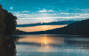 Preview wallpaper river, sunset, trees, clouds