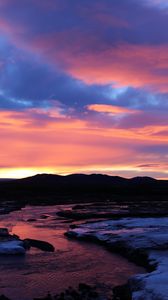 Preview wallpaper river, sunset, twilight, landscape, dark