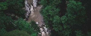 Preview wallpaper river, trees, aerial view, stones, current