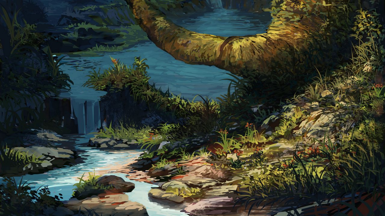 Wallpaper river, trees, art