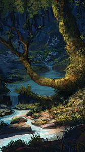 Preview wallpaper river, trees, art