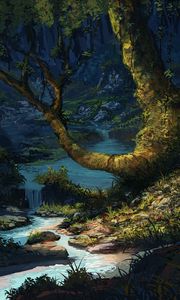 Preview wallpaper river, trees, art