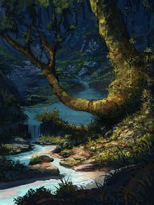 Preview wallpaper river, trees, art
