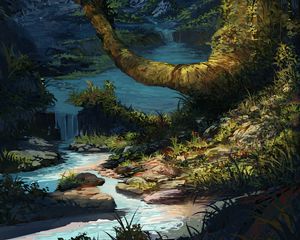 Preview wallpaper river, trees, art