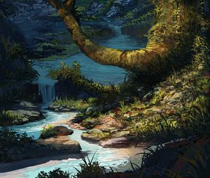 Preview wallpaper river, trees, art