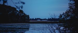 Preview wallpaper river, trees, branches, evening