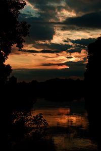 Preview wallpaper river, trees, branches, silhouettes, twilight