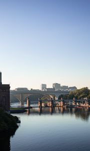Preview wallpaper river, trees, bridge, buildings, city, mississippi