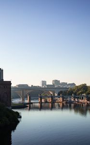 Preview wallpaper river, trees, bridge, buildings, city, mississippi