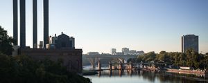 Preview wallpaper river, trees, bridge, buildings, city, mississippi