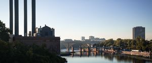 Preview wallpaper river, trees, bridge, buildings, city, mississippi