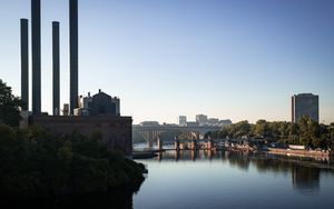 Preview wallpaper river, trees, bridge, buildings, city, mississippi