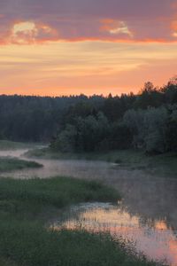Preview wallpaper river, trees, clouds, sunset, landscape