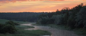 Preview wallpaper river, trees, clouds, sunset, landscape