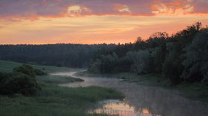 Preview wallpaper river, trees, clouds, sunset, landscape