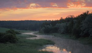 Preview wallpaper river, trees, clouds, sunset, landscape