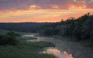 Preview wallpaper river, trees, clouds, sunset, landscape