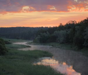 Preview wallpaper river, trees, clouds, sunset, landscape