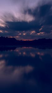 Preview wallpaper river, trees, dusk, reflection, sky