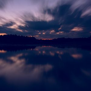 Preview wallpaper river, trees, dusk, reflection, sky