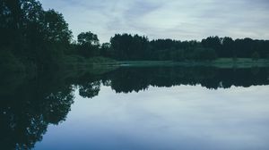 Preview wallpaper river, trees, evening