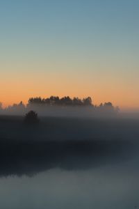 Preview wallpaper river, trees, fog, landscape, nature