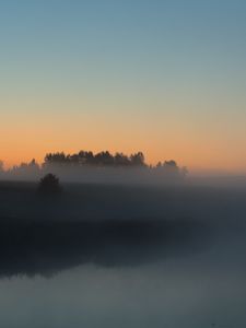 Preview wallpaper river, trees, fog, landscape, nature