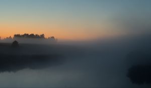 Preview wallpaper river, trees, fog, landscape, nature