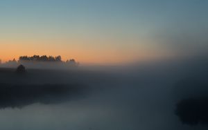 Preview wallpaper river, trees, fog, landscape, nature