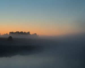 Preview wallpaper river, trees, fog, landscape, nature