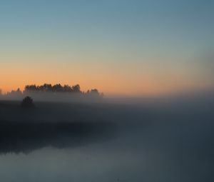 Preview wallpaper river, trees, fog, landscape, nature