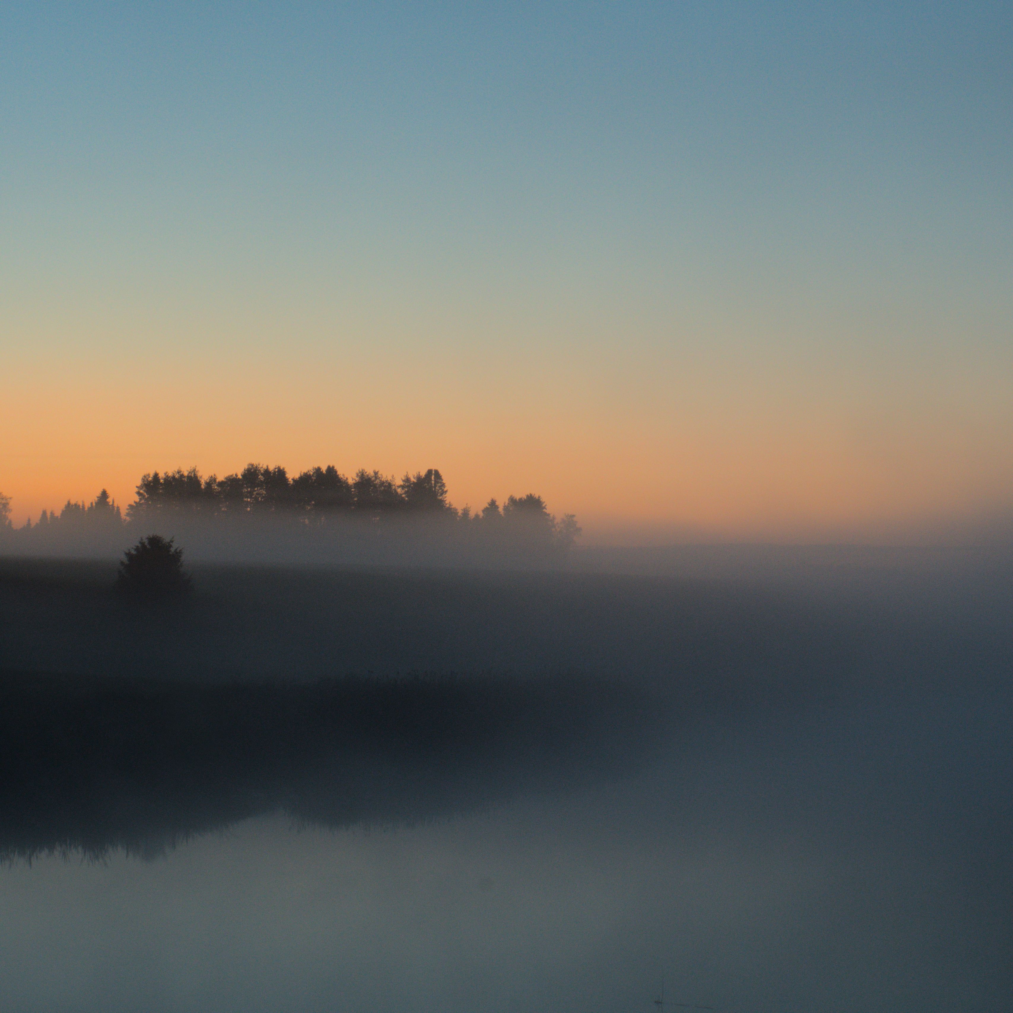 3415x3415 Wallpaper river, trees, fog, landscape, nature