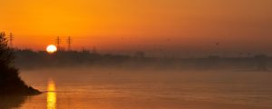 Preview wallpaper river, trees, fog, evening, landscape