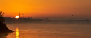 Preview wallpaper river, trees, fog, evening, landscape
