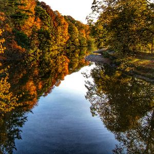 Preview wallpaper river, trees, forest, reflection, autumn, landscape, nature